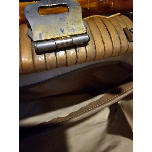 Vintage woven wicker briefcase style purse faux bamboo handle medium - Picture 9 of 11